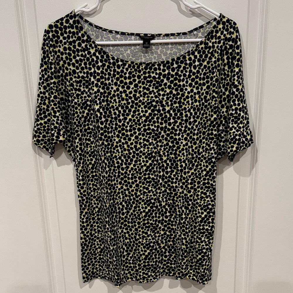 Ann Taylor Black and Yellow Polka Dot Short Sleeve Top